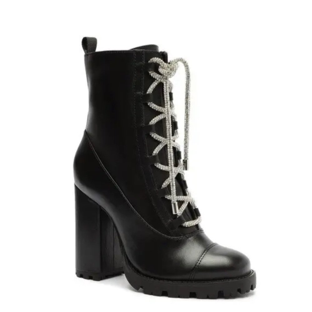 SCHUTZ Kaile High Glam Atanado Prime Leather Bootie Rhinestone Laces